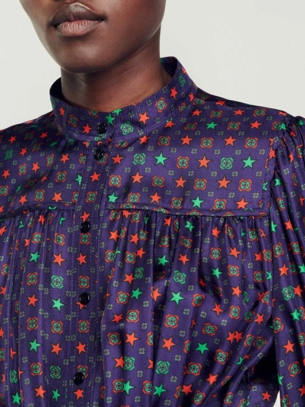 Sandro Paris | Scarf Print Midi Dress In Navy - Picture 4 of 16